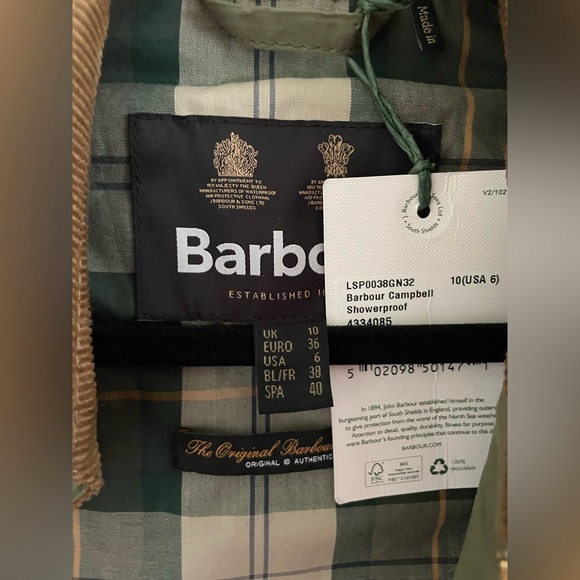 Barbour Green Utility Jacket with Brown Collar - Picture 6 of 6